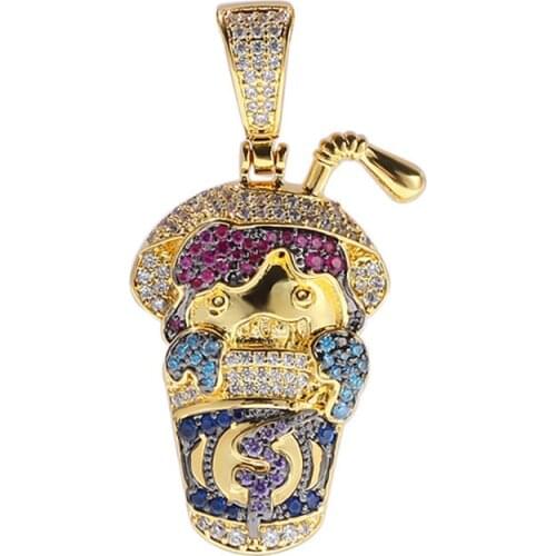 Hip Hop Cartoon Characters Cup Pendant Necklace New Arrival Multicolor Cubic Zircon Pendant Mens Necklace