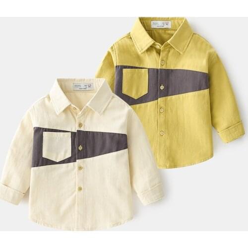 2021 New Spring Cotton Patchwork Boys Shirt Long Sleeve Childrens Tops Baby Boys Clothes BB49