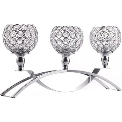 Silver Crystal Candle Holders 3 Holders Iron Candelabra Holder Coffee Table Decorative Centerpieces for Living Room Dinning Deco