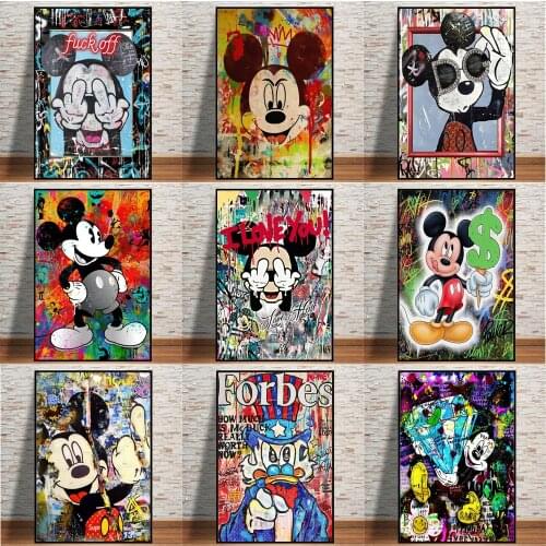 Modern Mickey Mouse Graffiti Luxury Art Painting On Canvas Wall Art Posters And Prints Abstract Mural Picture For Living Room