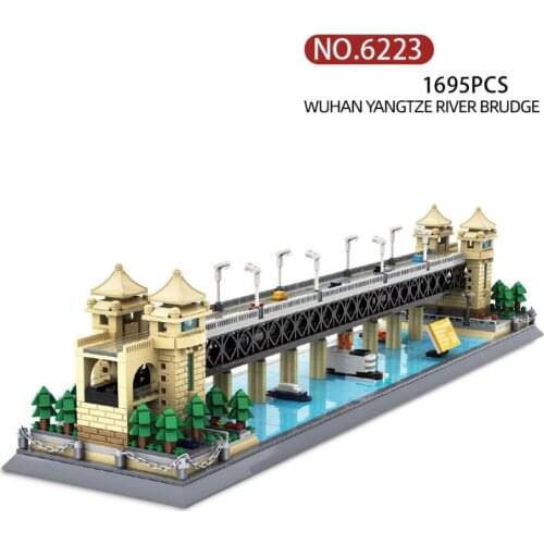 Create World famous architecture building block China Wuhan Yangtze River Bridge model brick assemble toy collection for gift