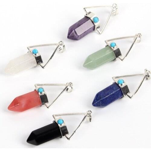 FYJS Unique Wholesale 10 Pcs Silver Plated Geometric Shape Many Colors Quartz Stone Pendant for Gift Trendy Jewelry