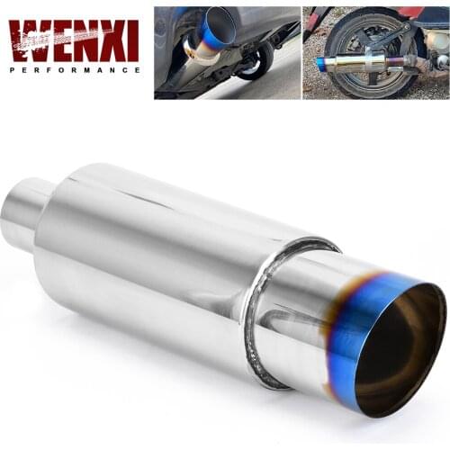 Universal Muffler Exhaust Polished Stainless Steel W/Burnt Tip Silencer 2.0" Inlet To 3.5" Outlet Exhaust Tip Muffler