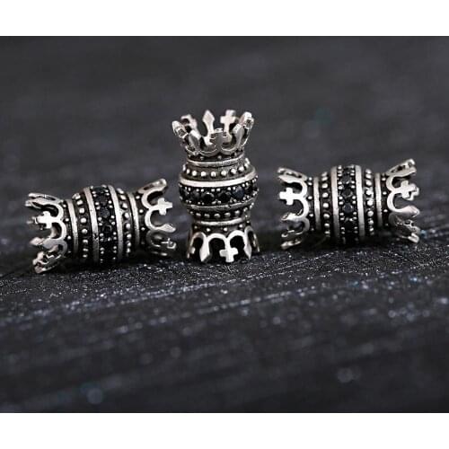 Vintage Silver Color Crown Shape DIY Beads On Both Sides Black Zircon Inlaid Accessories For Handmade Bracelets 2020 Gifts