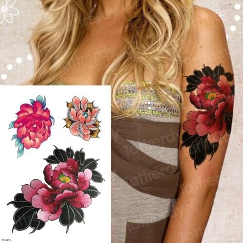 Temporary tattoos for women water tattoo flower peony sticker rose tattoo girl bikini summer tattoo fake waterproof water color