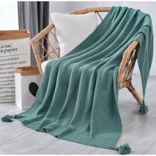 Green Blanket Sofa Knit Throw Blanket Shawl for Women Travel Airplane Car Home Sofa Chair Couch Bed Blanket Air-conditioning