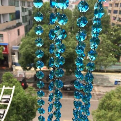 Top Quality 100m/lot Aqua K9 Crystal Octagon Beads Garland Strands Crystal Chandelier Hanging Parts, Diy Curtain Wedding Decor