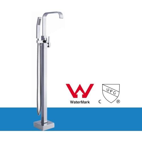 WELS AND CUPC Brass Chrome Single Lever Free Standing Bathroom Tub Faucet Set Floor Mount with Handheld Shower