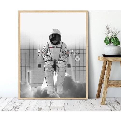 Funny Toilet Poster Astronaut Launch Bathroom Canvas Wall Art Picture Nordic Minimalist Bathroom Home Decoration Frameless Print