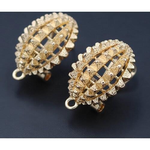 Earrings Post with Loop Hanger Hollow Oval Shape Base DIY Retro Metal Clip Stud Earrings Jewelry Findings 15x22mm