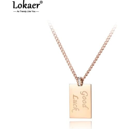 Lokaer Original Design Geometric Square Good Luck Pendant Necklaces For Women Titanium Steel 28 Inches Long Sweater Chain N19156