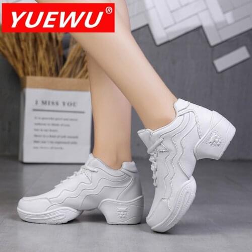 YUEWU Women’s Super Fiber+Cowhide New Pattern Dance Shoes Soft Bottom And Middle Heel Square Dancing Shoes