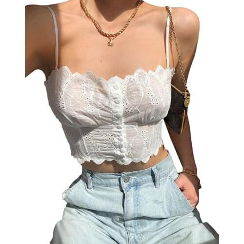 Womens Crop Cami Tops, Sexy Square Neck Spaghetti Strap Button Down Slim Fit Lace Camisole