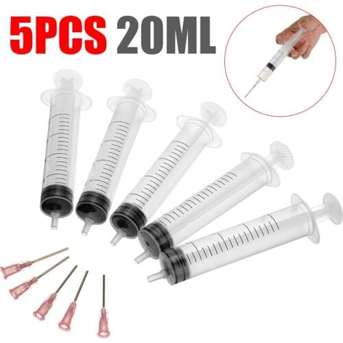 5Pcs 20ml Plastic Syringe Injector with Needles Liquid Vaporizer Spraying Rubber Pistons For Hardware Abrasive Tools