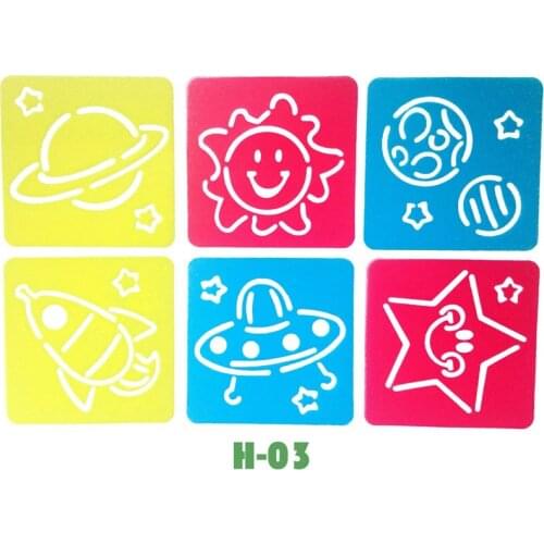 6PCS/LOT.Outspace Star drawing template stencil Kids art stencils Drawing board Early learning educational art 14x15cm.18 design