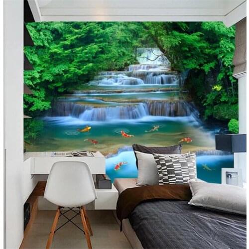 Custom wallpaper large mural 3D HD forest river waterfall background wall living room bedroom decoration painting papel de pared