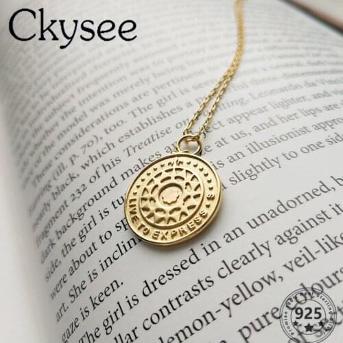 Ckysee Golden 925 Sterling Silver Necklace Round Totem Pendant Necklace For Fashion Women Girlfriend Simple Charms Silver Jewelr