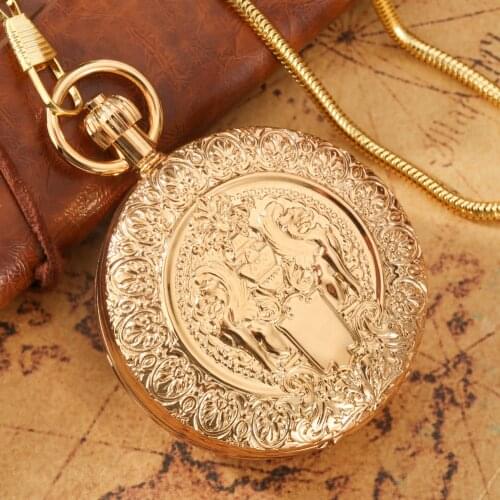 Luxury Gold Double Shell Automatic Mechanical Pocket Watch Silver Digital Dial Exquisitely Carved Practical Pendant Gifts Women