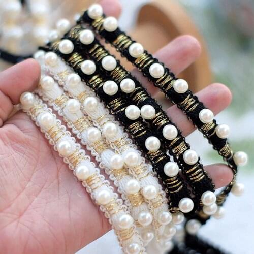 Black and White Wool Pearl Lace Trim Handmade DIY Lace Accessories Clothes Sleeves Neckline Decoration Beading