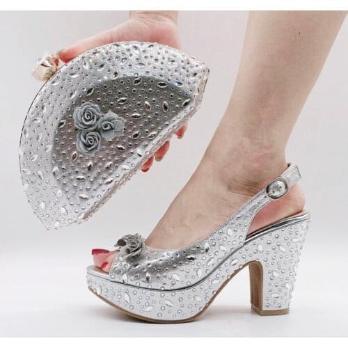 Doershow Italian Shoes With Matching Bags Set Italy African Womens Party Shoes and Bag Sets silver Color Women shoes! SKV1-8