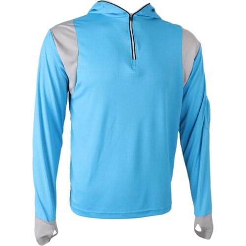 Breathable Hoodies Shirts Ultra-Light Quick Dry Sun Protection Anti-UV Long Sleeve with Cap Blue