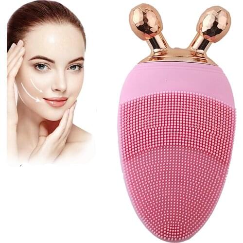 Mini Electric Face Cleansing Brush Ball Roller Massager Rechargeable Silicone Sonic Exfoliating Facial Pores Skin Massager