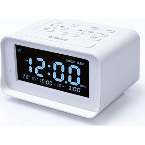 Electric Alarm Clock with Brightness Dimmer Alarm Clock Radio USB Charging Port Adjustable Alarm Volume FM Sleep Timer Speaker