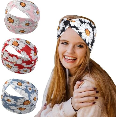 Ersion of the net red popular daisy headband fabric hair accessories cross knotted headdress female fresh headband hairband