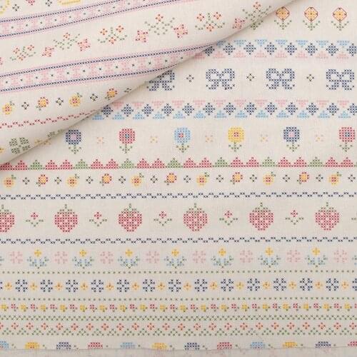 Cotton Linen Fabric for handmad, bed, bag, curtain Sewing - Cross Stitch - Stripe and flowers (LF042)