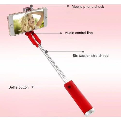 KEBIDU 3.5mm Wired Selfie Stick Audio Cable Control Extendable Handheld Folding Phone Clip Degree Rotation Phone Selfie Stick