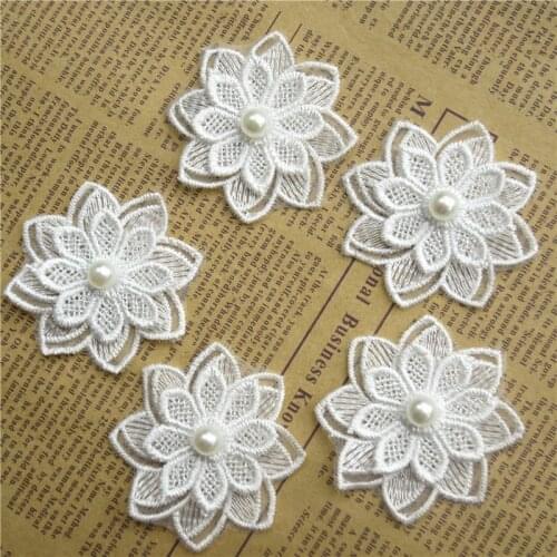 12X Soluble White Polyester Pearl Flower Embroidered Lace Trim Ribbon Fabric Sewing Supplies Craft Decor, DIY Handmade Materials