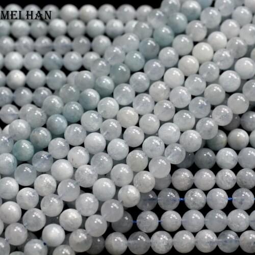 Meihan wholesale (2 strands/set) Brazil Aquamarine 5.5-6mm natural round loose beads for jewelry making design