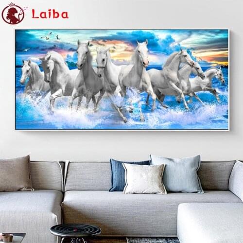5 d diamond mosaic Modern animal art, white running horse at sunset beach For Living Room Home Decor diamond Painting embroidery
