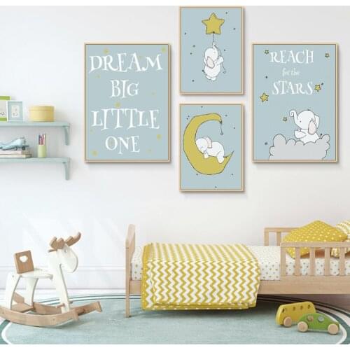 Cartoon Elephant Dream Big Quotes Wall Art Canvas Painting Nordic Posters and Prints Animals Wall Pictures Baby Kids Room Decor