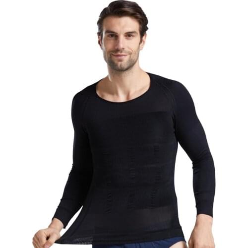 Mens Body Shaper Slimming Shirt Compression Vest Elastic Slim Shapewear Loing Sleeve
