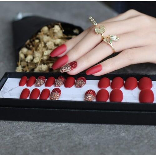 Black Gradeint false nail Burgundy Ombre glitter fake nails coffin blue full set matte with flash Ballerina red medium