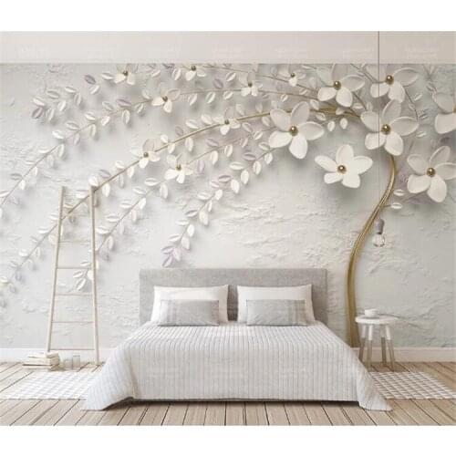 Custom Mural Wallpaper 3D Stereo Embossed White Flower Branch Photo Wall Paper Living Room Bedroom Home Decor 3D Papel De Parede