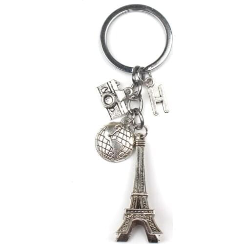 New (A-Z) Letter Personality Custom Earth Paris Tower Keychain Camera Pendant Travel Key Ring Friendship Jewelry Diy Handmade