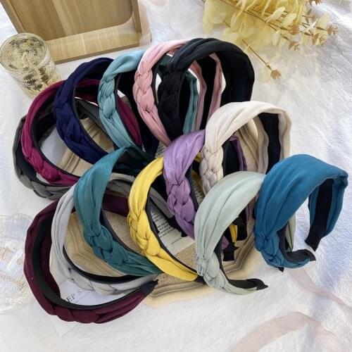 Fashion Twisted Headband Satin Silk Braided Side Hairbands wide Brimmed Hair Hoop Bezel Girls Hair Accessories Headwear