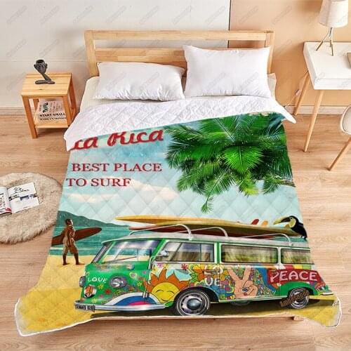Print on Demand Summer Quilt Costa Rica Retro Poster Background Coverlet Thin Quilts Custom Bedspread on The Bed Dorm Covers