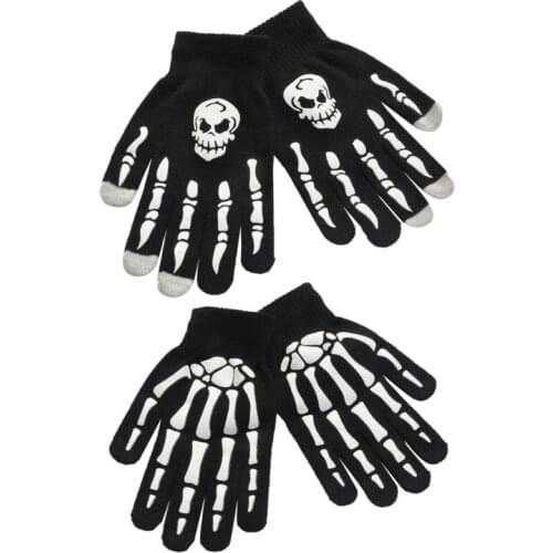 1Pair Halloween Style Gloves Horror Skull Claw Bone Skeleton Full Gloves Novelty Unisex Mitten Gloves Winter Hand Warmer Cycling
