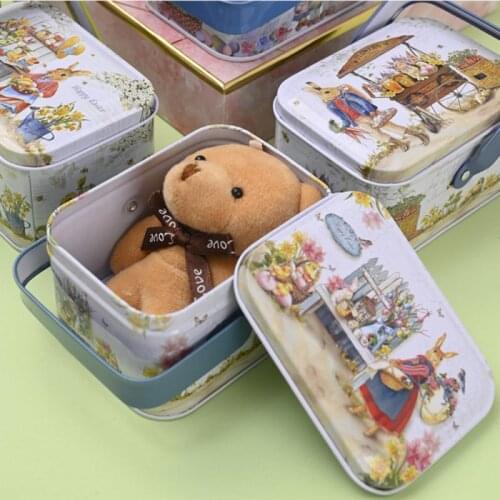 Portable Easter Decoration Supplies Creative Portable Tinplate Biscuit Box Rabbit Gift Box Iron Box Home Storage Organization