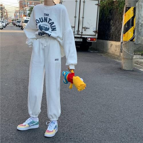 Casual sports pants womens tide autumn and winter wild loose Korean version of high waist slim leggings plus velvet pants women