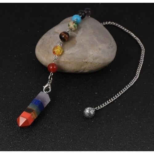Bullet Hexagonal 7 Chakra Reiki Healing Pendulums Natural Stones Pendant Amulet Crystal Meditation Pendulum For Men Women Gifts