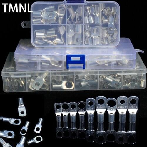 SC Copper Cable Lug Bolt Hole Tinned Cable Lugs Eyelet Battery Terminals Nose Wire Connector Ring Crimp Welding Assortment Kit