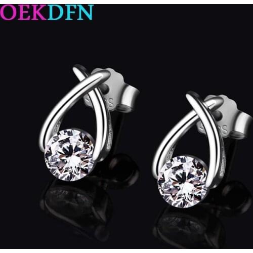 OEKDFN Real 925 Sterling Silver Earrings AAAAA Zircon Gemstone Water Drop Ear Studs Women Fine Jewelry Wholesale Drop Shipping
