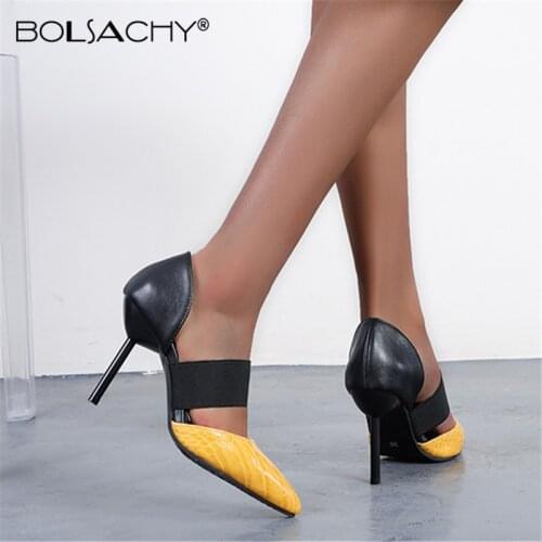 Spring Summer Shoes Snake Woman Pumps Thin High Heels Pointed Toe Ankle strap Party Sexy Shoes Prom Shoes Yellow Brown Black