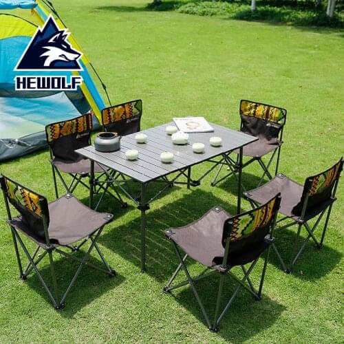 Hewolf Outdoor Folding Table And Chair Portable Picnic Table 7-piece Outdoor Self-driving Tour Leisure Table And Chair Set
