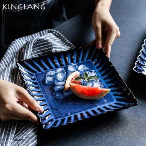 KINGLANG Japanese Klin Glaze Square Shape Plate Ceramic Dinner Main Course Dish Plate Wholesale Tableware