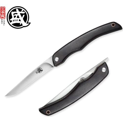 MITSUMOTO SAKARI Japanese Handcrafted Folding Knives Ebony Handle Pocket Carry Knives Multi-functional Utility Knife Kitchen